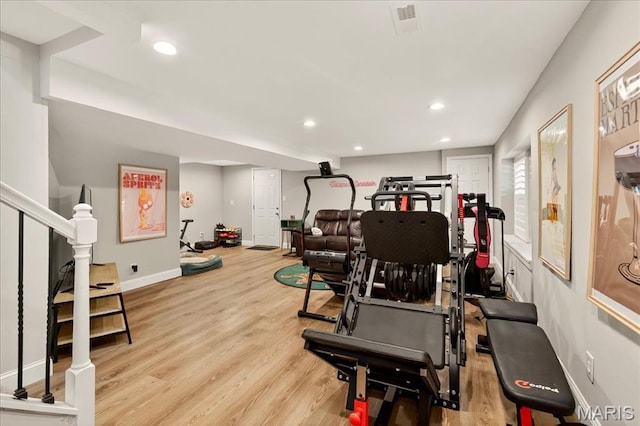 6521 Woodland Dr, Cedar Hill, MO 63016 - workout room with wood finished floors and recessed lighting