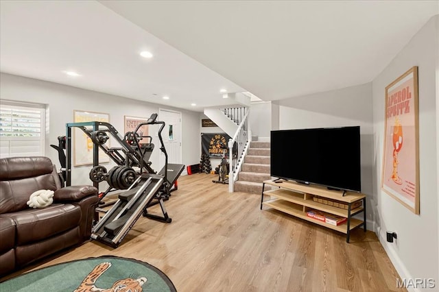 6521 Woodland Dr, Cedar Hill, MO 63016 - exercise area featuring wood finished floors and recessed lighting