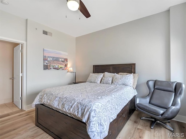 314 N Broadway Unit 1107, Saint Louis, MO 63102 - bedroom with light wood-style floors and a ceiling fan