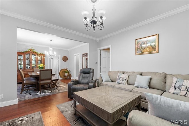 5140 Christy Ave, Saint Louis, MO 63116 - living area with a chandelier, wood finished floors, and crown molding