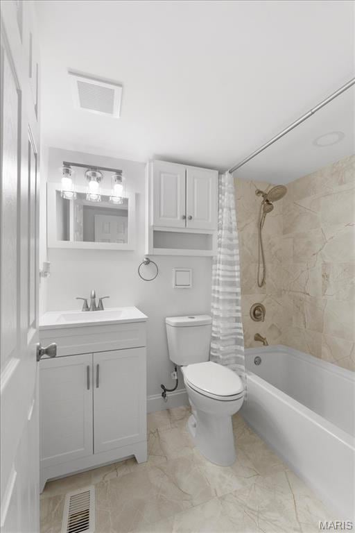 10401 Briarbend Dr Unit 2, Saint Louis, MO 63146 - full bathroom featuring vanity, shower / bath combination with curtain, and marble finish floors
