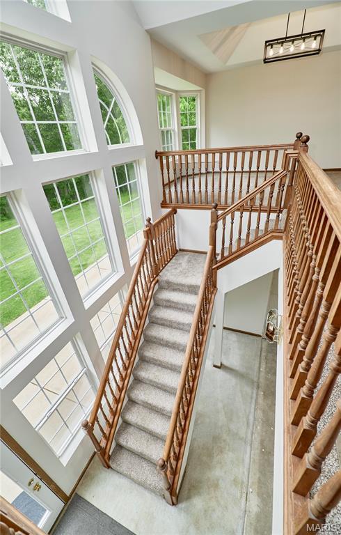 3989 Kim Kelly Dr, Harvester Township, MO 63304 - stairway featuring a towering ceiling