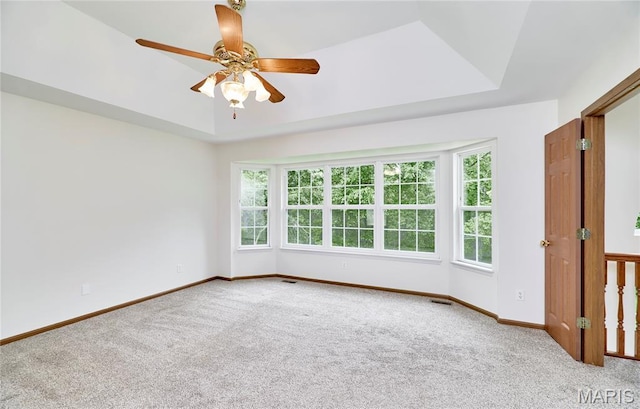 3989 Kim Kelly Dr, Harvester Township, MO 63304 - spare room with carpet, ceiling fan, and a tray ceiling