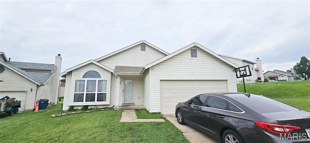 14417 Cape Charles Ct, Florissant, MO 63034 - view of front of home featuring a garage, concrete driveway, and a front lawn