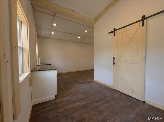 109 Preston St, Crocker, MO 65452 - empty room with recessed lighting, a barn door, and dark wood-style floors