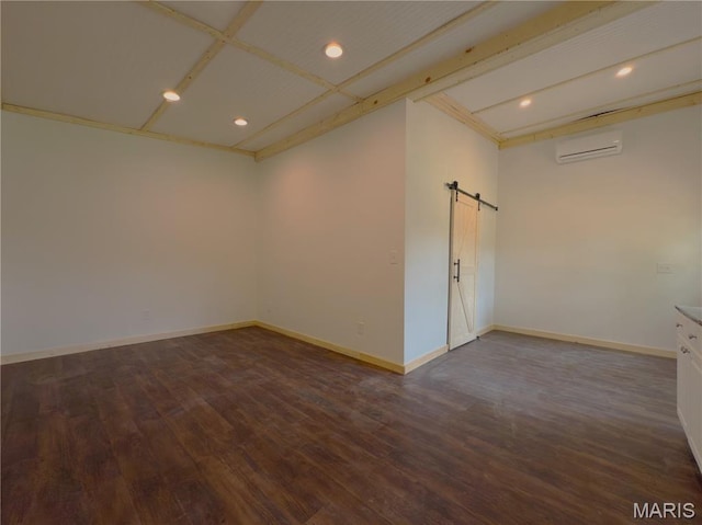 109 Preston St, Crocker, MO 65452 - unfurnished room featuring a barn door, a wall mounted air conditioner, dark wood finished floors, and recessed lighting