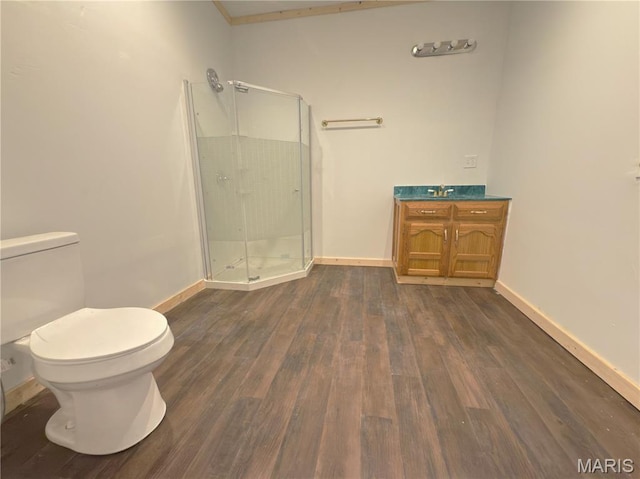 109 Preston St, Crocker, MO 65452 - bathroom with a shower stall, wood finished floors, and vanity