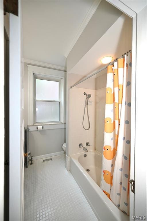 5322 Lansdowne Ave, Saint Louis, MO 63109 - bathroom with tile patterned floors, shower / tub combo, and ornamental molding