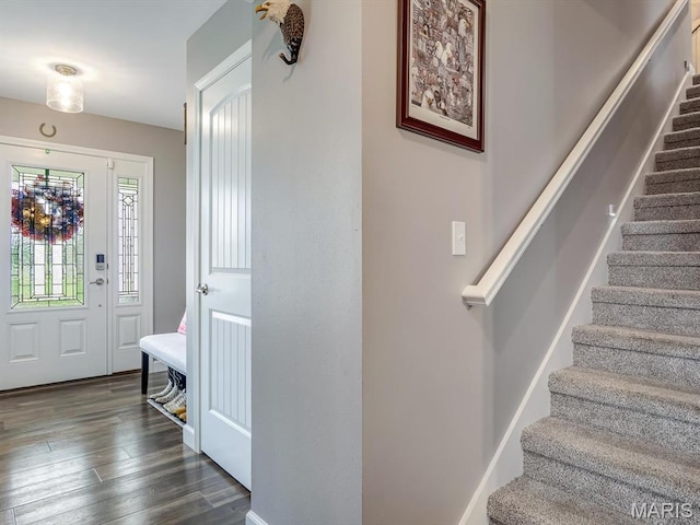 1050 Creekside Dr, Waterloo, IL 62298 - foyer entrance with stairs and dark wood-style floors