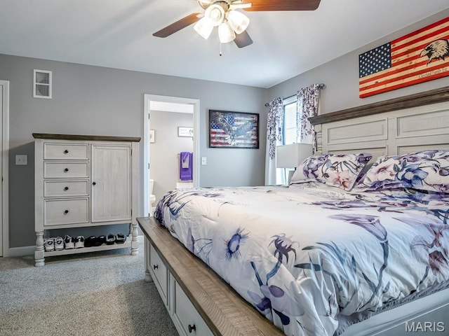 1050 Creekside Dr, Waterloo, IL 62298 - bedroom featuring carpet floors, ceiling fan, and ensuite bathroom