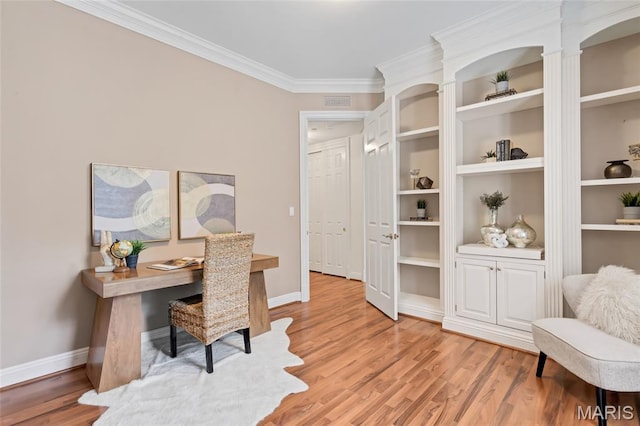 23 Topton Way Unit 2B, Clayton, MO 63105 - office area with ornamental molding, light wood finished floors, and built in features