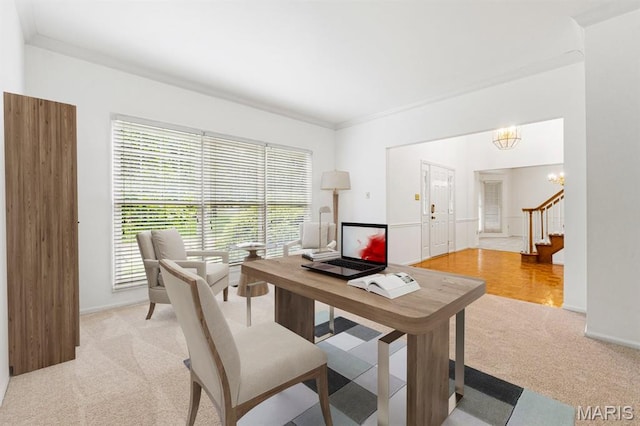 265 Timber Tree Ct, Wildwood, MO 63011 - office featuring light carpet, a chandelier, and crown molding