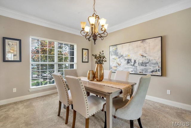 714 Oriental Lily Dr, Ofallon, MO 63366 - dining space with a chandelier, carpet floors, crown molding, and plenty of natural light