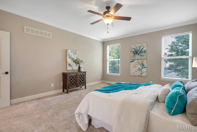 714 Oriental Lily Dr, Ofallon, MO 63366 - bedroom with crown molding, light carpet, and a ceiling fan