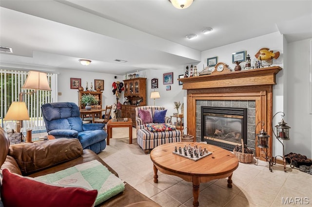 24 Adventura Dr, Festus, MO 63028 - living room with light tile patterned floors and a tiled fireplace