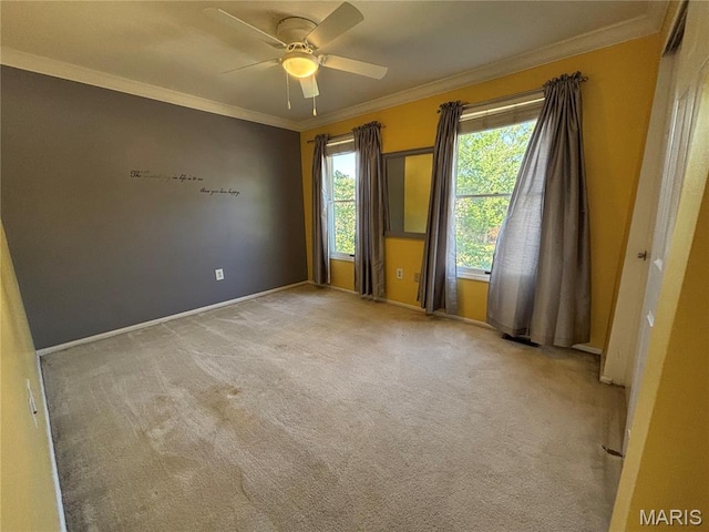 958 Kinsale Dr, Manchester, MO 63021 - empty room featuring ornamental molding, ceiling fan, and light colored carpet