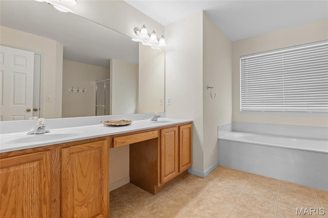 2235 Arnold Palmer Dr, Belleville, IL 62220 - full bath featuring double vanity, a bath, a shower with shower door, and tile patterned flooring