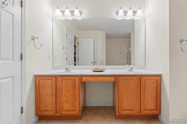 2235 Arnold Palmer Dr, Belleville, IL 62220 - bathroom with double vanity and tile patterned flooring