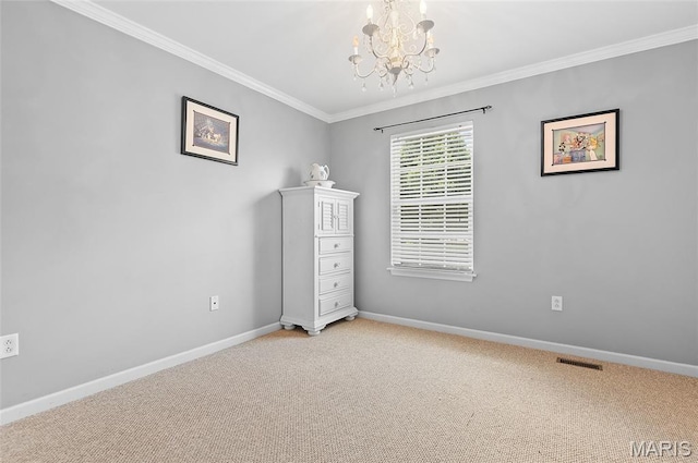 2235 Arnold Palmer Dr, Belleville, IL 62220 - unfurnished bedroom featuring a chandelier, light carpet, and crown molding