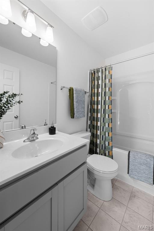 3059 Pirogue St, Saint Charles, MO 63301 - bathroom with vanity, tile patterned floors, and shower / tub combo with curtain