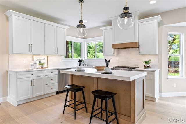 851 Whitmoor Dr, Weldon Spring, MO 63304 - kitchen featuring dishwasher, light countertops, light wood-type flooring, plenty of natural light, and recessed lighting