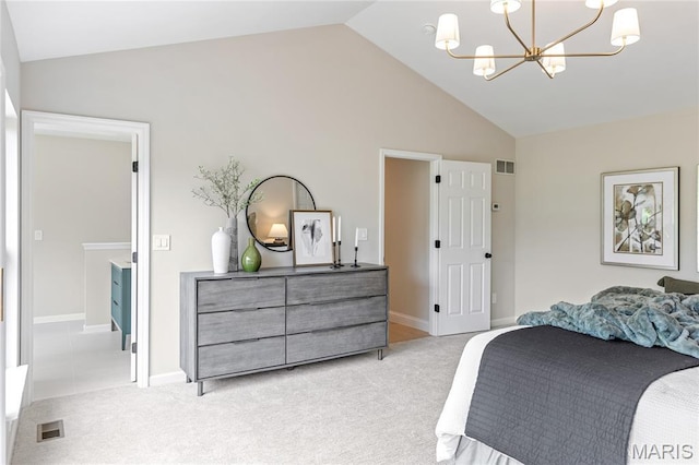 851 Whitmoor Dr, Weldon Spring, MO 63304 - bedroom with a chandelier, light carpet, and high vaulted ceiling