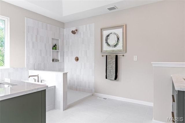 851 Whitmoor Dr, Weldon Spring, MO 63304 - bathroom featuring vanity, a walk in shower, and tile patterned floors
