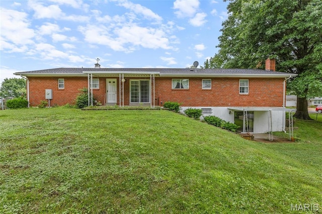 2844 Deborah Ann Dr, Arnold, MO 63010 - rear view of house featuring a lawn, a chimney, and brick siding