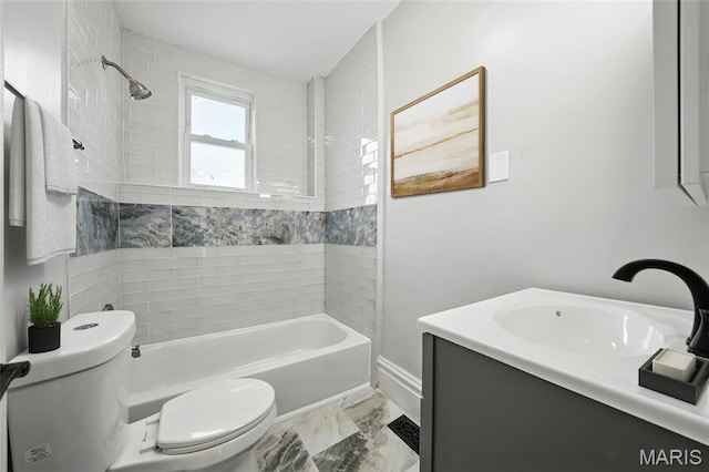 4550 Enright Ave, Saint Louis, MO 63108 - bathroom with vanity, tub / shower combination, and marble finish floors