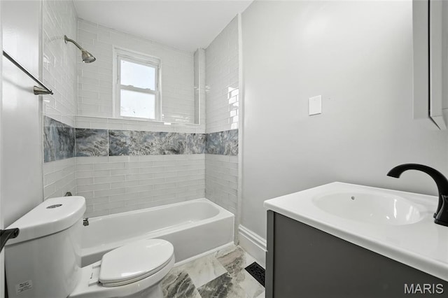 4550 Enright Ave, Saint Louis, MO 63108 - full bathroom featuring vanity, shower / tub combination, and marble finish flooring
