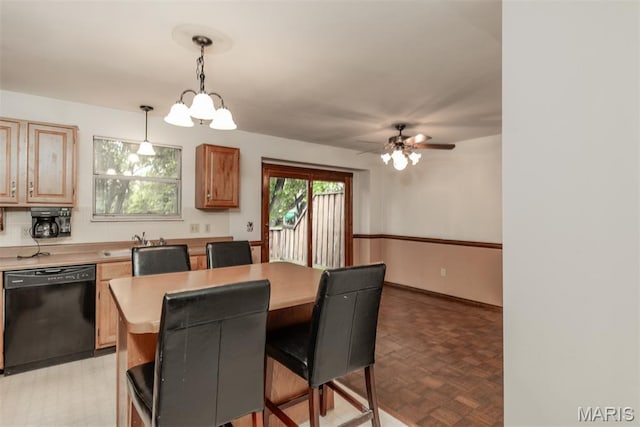 18 Novella Dr, Saint Peters, MO 63376 - dining area featuring a ceiling fan and a chandelier