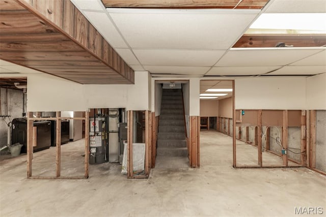 18 Novella Dr, Saint Peters, MO 63376 - finished below grade area featuring gas water heater, stairway, and a paneled ceiling