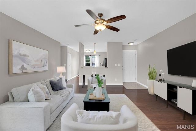 800 Sugar Valley Ct Unit A, Saint Peters, MO 63376 - living room with ceiling fan and dark wood-style flooring