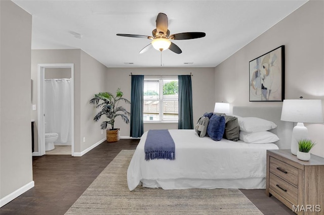 800 Sugar Valley Ct Unit A, Saint Peters, MO 63376 - bedroom featuring dark wood-style floors, connected bathroom, and ceiling fan