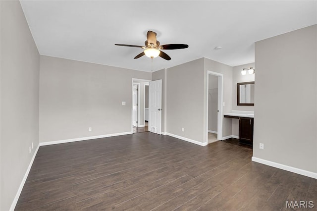 800 Sugar Valley Ct Unit A, Saint Peters, MO 63376 - unfurnished living room featuring ceiling fan and dark wood-style flooring
