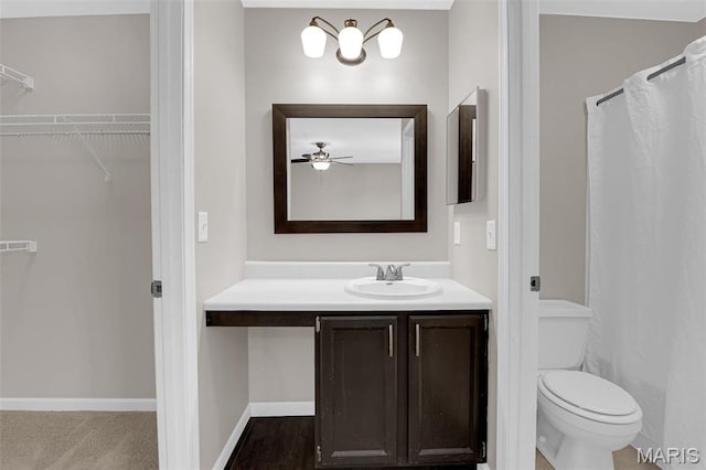 800 Sugar Valley Ct Unit A, Saint Peters, MO 63376 - full bath with vanity, a shower with curtain, a spacious closet, and ceiling fan
