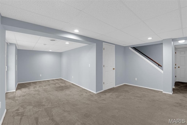 818 Sugar Valley Ct, Saint Peters, MO 63376 - finished below grade area featuring carpet floors, a drop ceiling, stairway, and recessed lighting