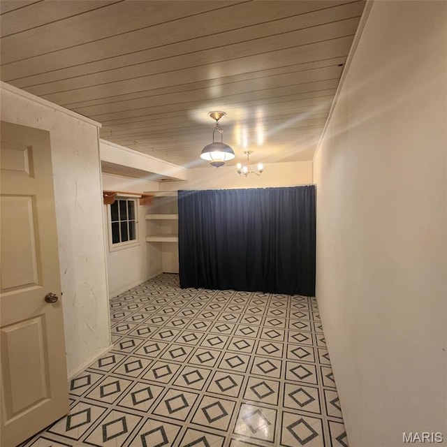 6380 Dolde Rd, Cedar Hill, MO 63016 - hall featuring wooden ceiling and a chandelier