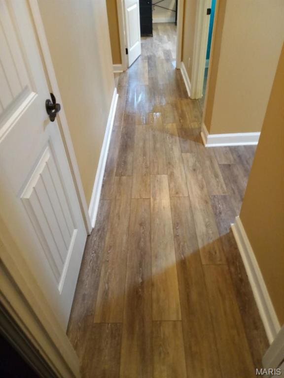 1107 Daffodil St, Sikeston, MO 63801 - hallway featuring hardwood / wood-style floors and baseboards