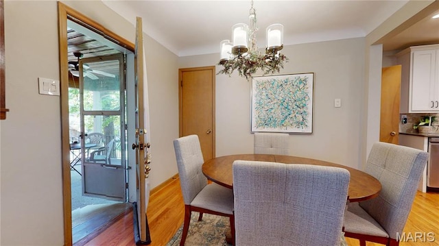 9334 Litzsinger Rd, Rock Hill, MO 63144 - dining area featuring light wood-style floors and a chandelier