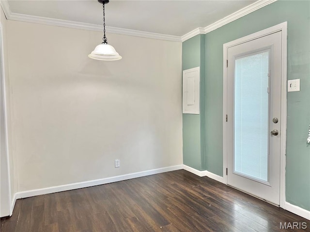 3212 Rodger Ave, Granite City, IL 62040 - unfurnished dining area with dark wood-type flooring and ornamental molding