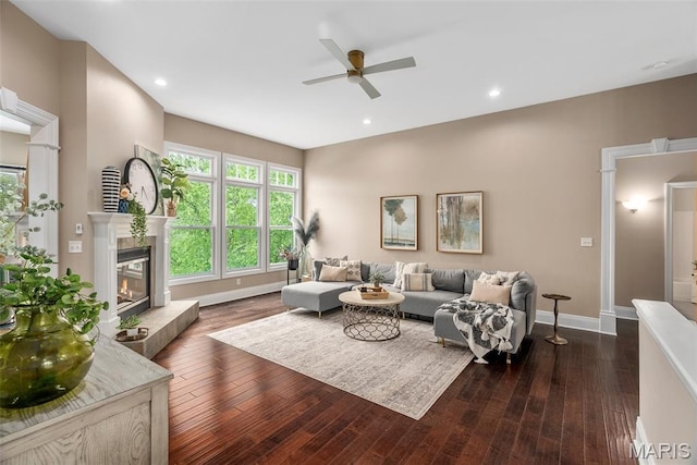 4304 Austin Pass Ct, Saint Charles, MO 63304 - living area with ceiling fan, plenty of natural light, dark wood finished floors, and recessed lighting