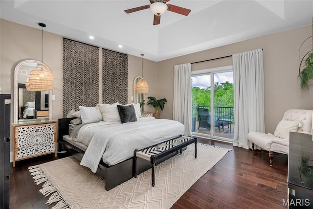 4304 Austin Pass Ct, Saint Charles, MO 63304 - bedroom featuring access to exterior, wood finished floors, recessed lighting, and a tray ceiling