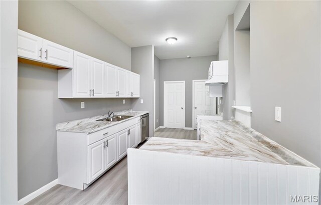 4275 E Ashland Ave, Saint Louis, MO 63115 - kitchen with dishwasher, light wood finished floors, white cabinetry, and a peninsula