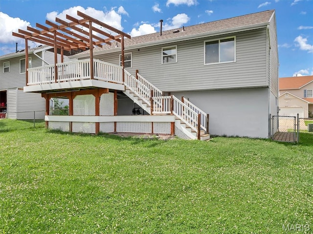 3178 5 Oaks Dr, Arnold, MO 63010 - back of house with stairs, a deck, and a pergola