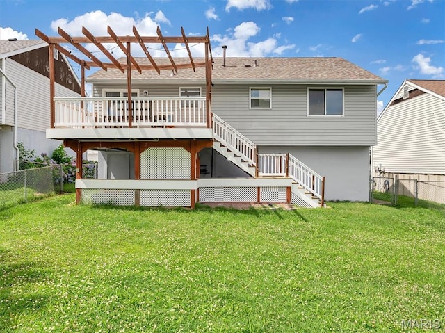 3178 5 Oaks Dr, Arnold, MO 63010 - rear view of property featuring stairway, a fenced backyard, a deck, and a pergola