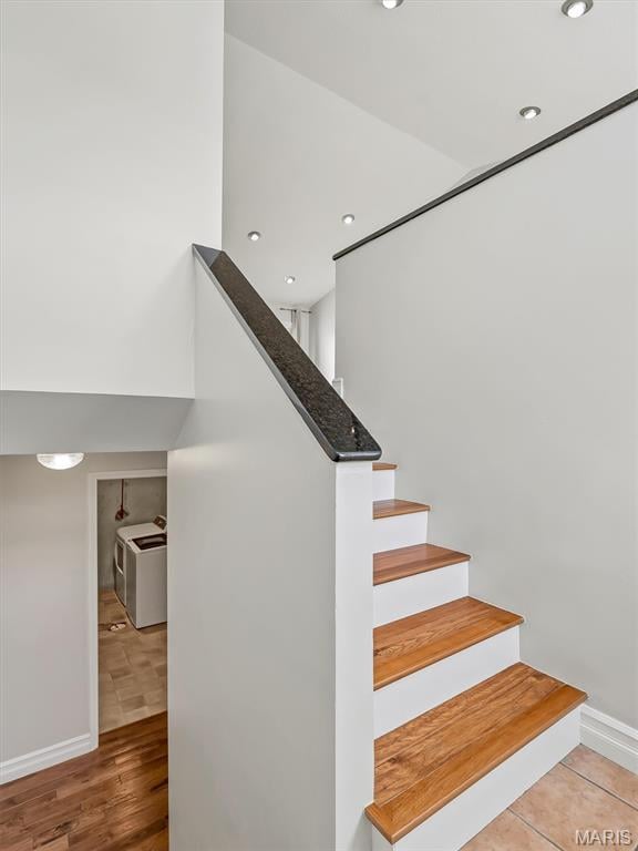 3178 5 Oaks Dr, Arnold, MO 63010 - stairs featuring recessed lighting and wood finished floors