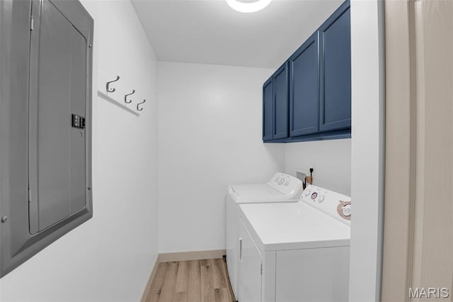 1531 Piedmont Cir Unit 1531, Saint Peters, MO 63304 - laundry area with cabinet space, washing machine and clothes dryer, light wood-style flooring, and electric panel