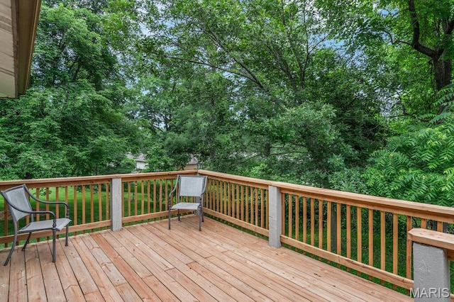 1254 Jade Wind Cir, Ballwin, MO 63011 - wooden terrace with view of wooded area