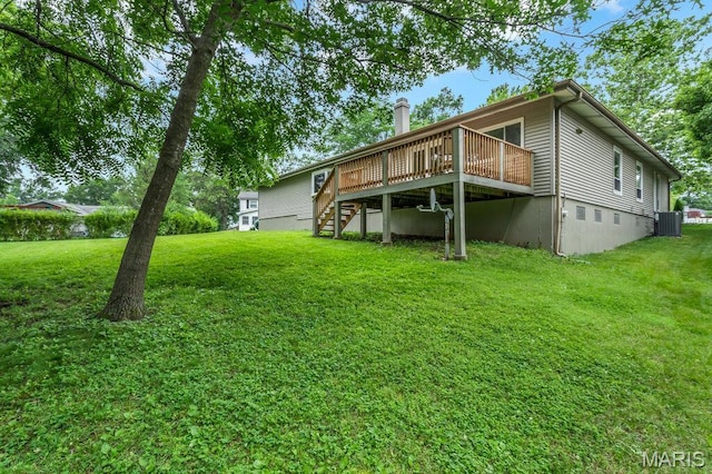 1254 Jade Wind Cir, Ballwin, MO 63011 - rear view of property with a deck, stairway, and a lawn